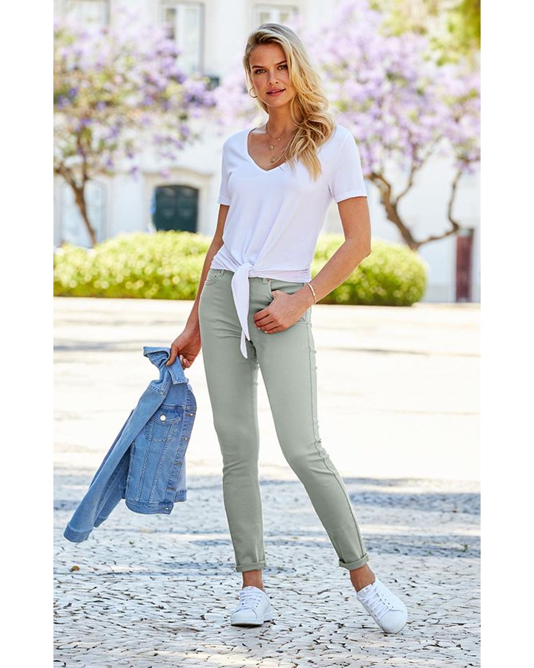 Sosandar White Sage Perfect Skinny Jeans Denim