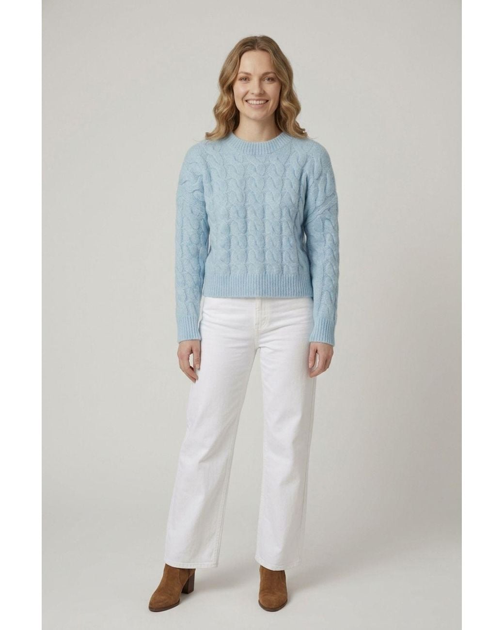 Izabel London Blue Cable Knit Drop Shoulder Relaxed Jumper