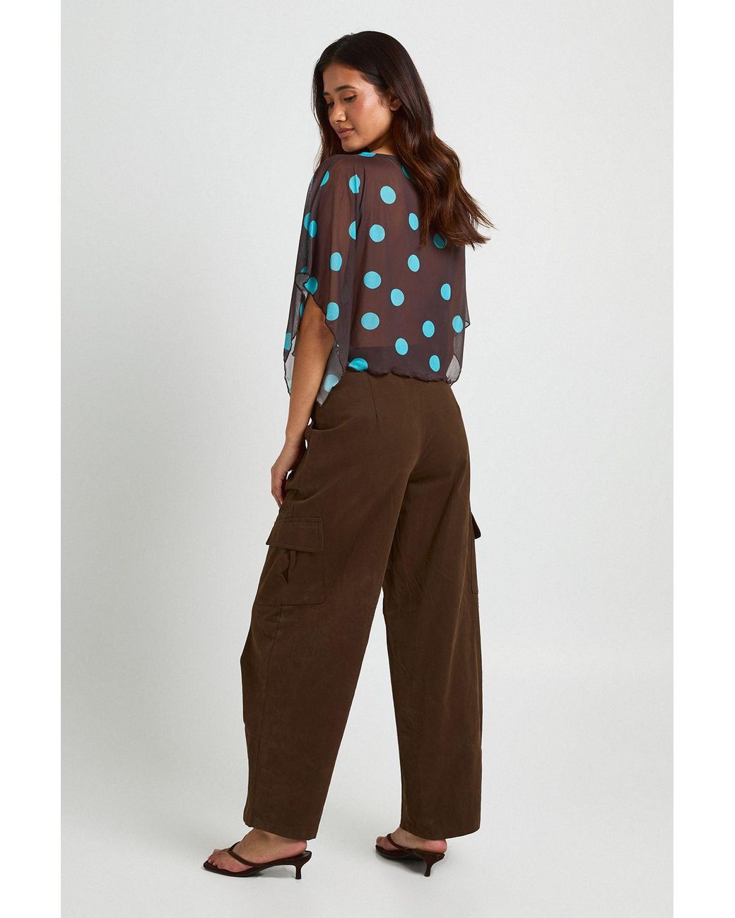 Boohoo Brown Polka Dot Mesh Cape Beach Top
