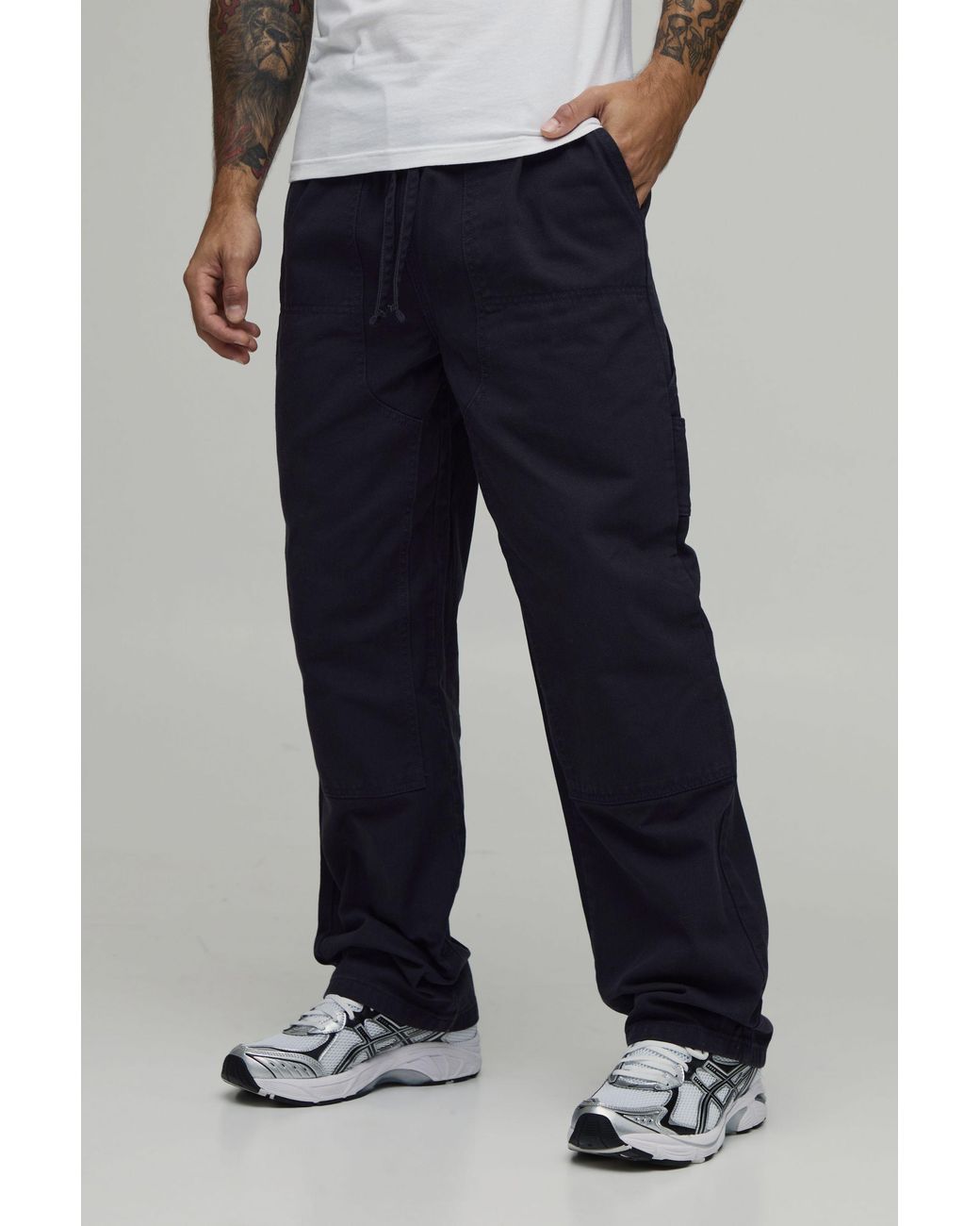 BoohooMAN Blue Relaxed Fit Elasticated Carpenter Trousers for men