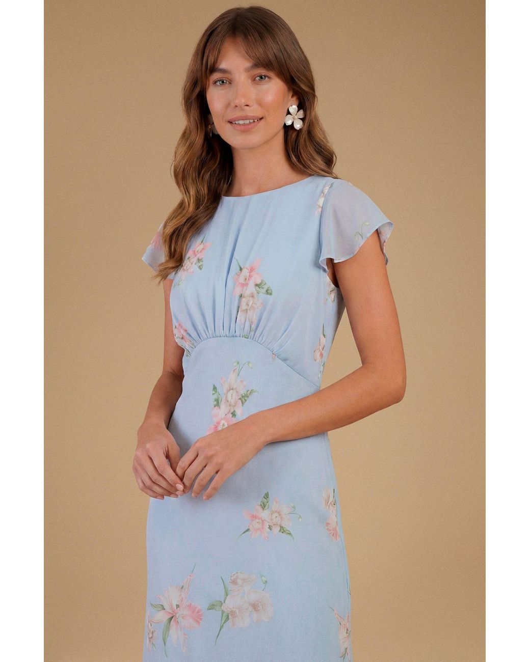 Oasis Blue Orchid Floral Printed Waterfall Maxi Dress