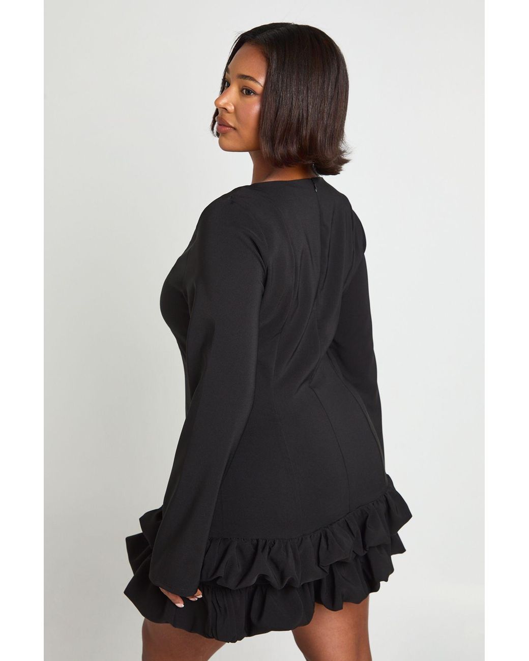 Boohoo Black Plus Woven Puff Sleeve Ruffle Hem Shift Dress