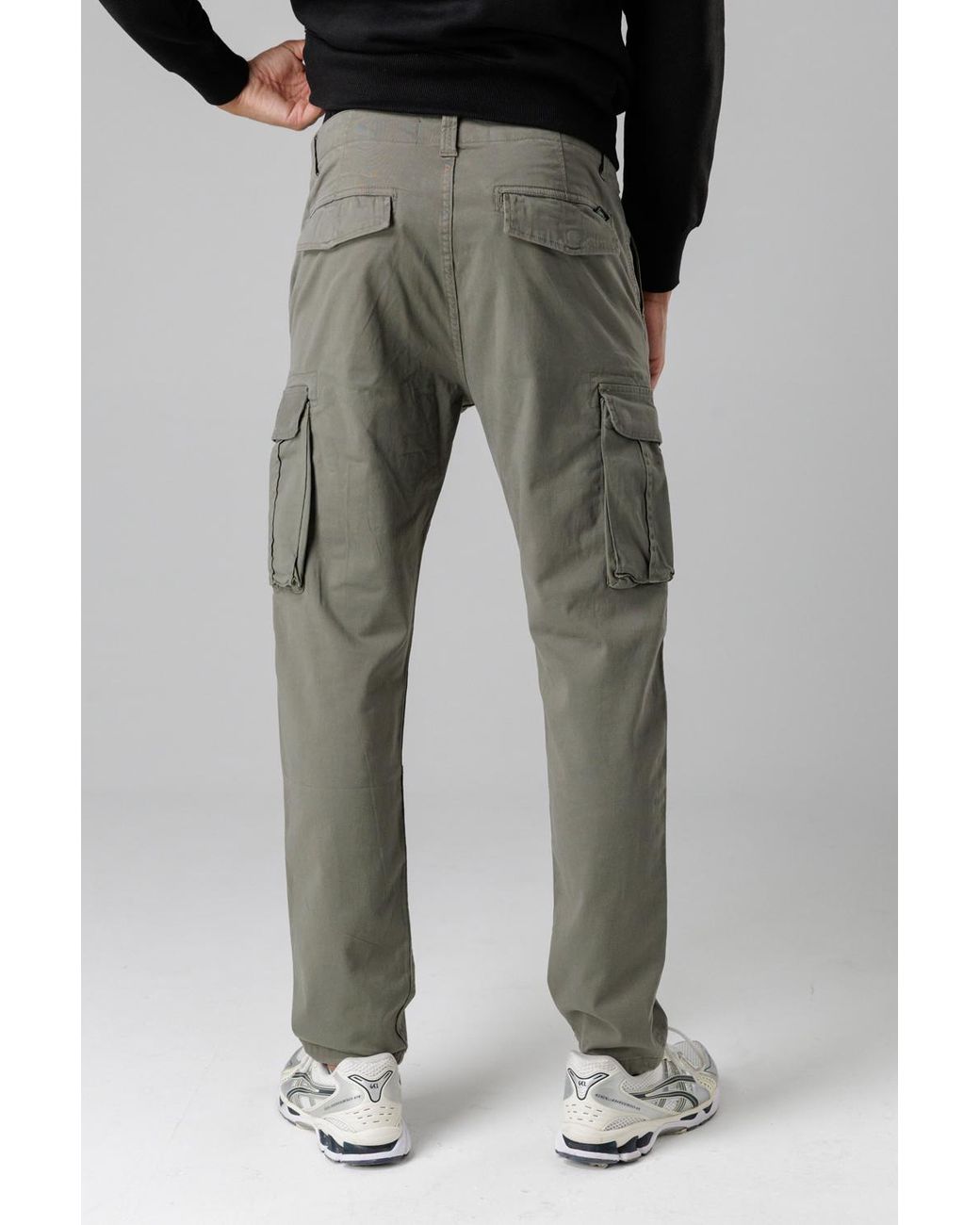 Firetrap Black Cotton Stretch Utility Cargo Trousers With Oversized Pockets for men