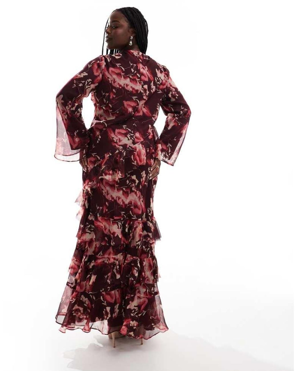 ASOS Red Design Fluted Long Sleeve Extreme Ruffle Maxi Dress