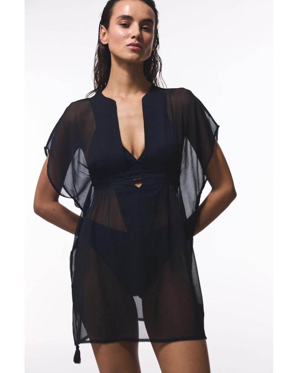 Penti Black Transparent Mini Kimono Kaftan