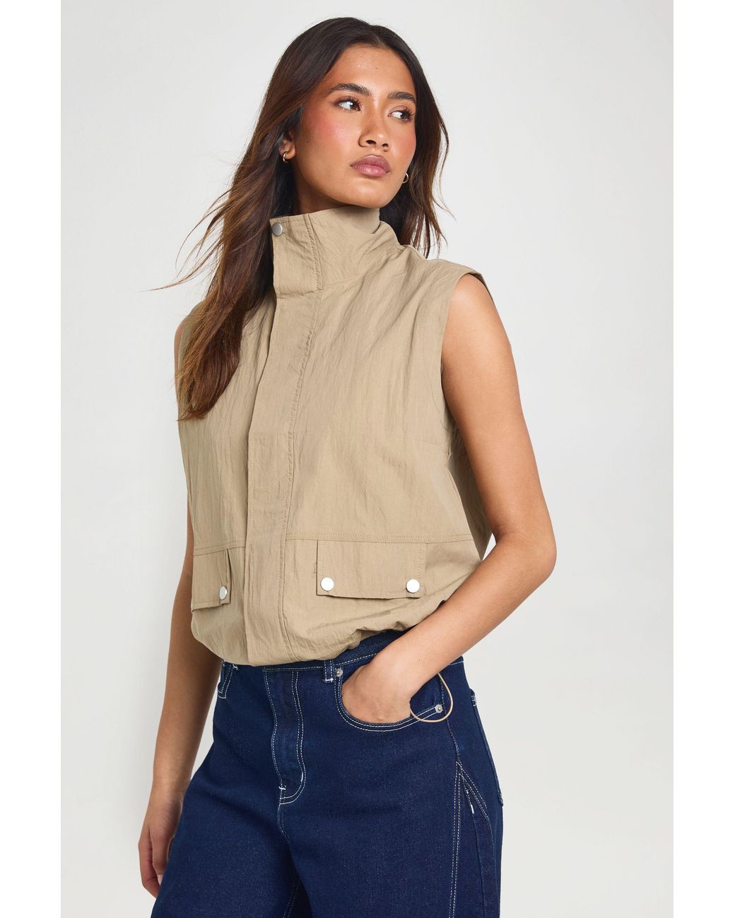 Boohoo Blue Funnel Neck Sleeveless Zip Through Top