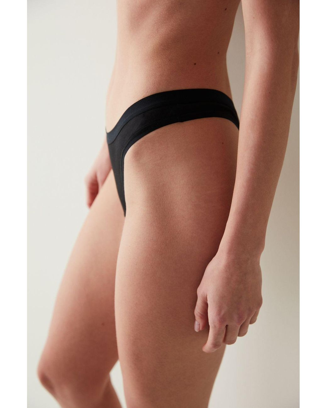 Penti Black Mid-Waist Cotton Jersey Thong