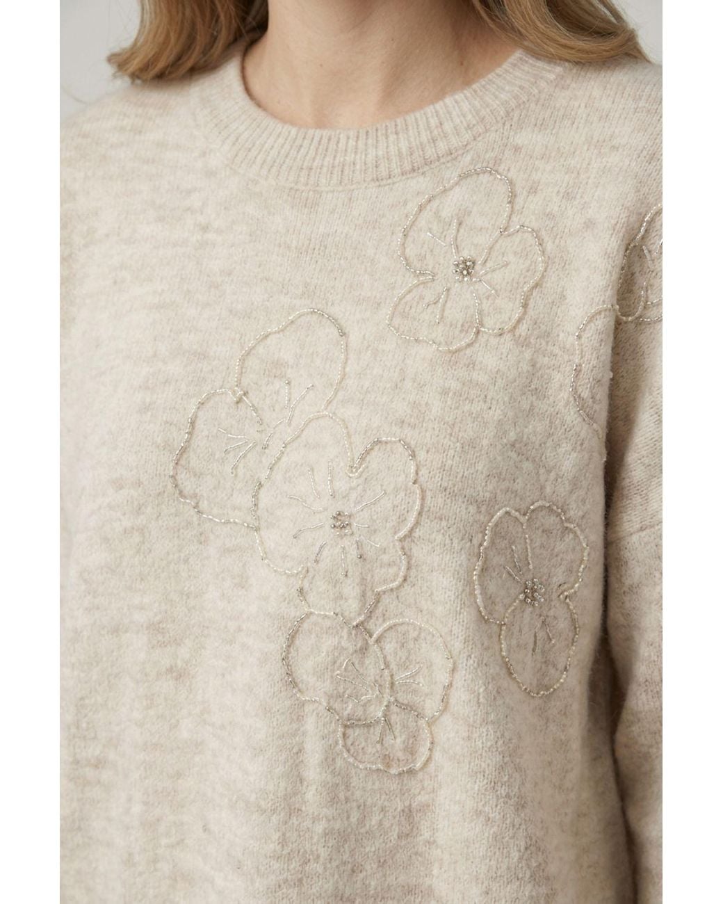 Izabel London Blue Floral Embellished Textured Jumper
