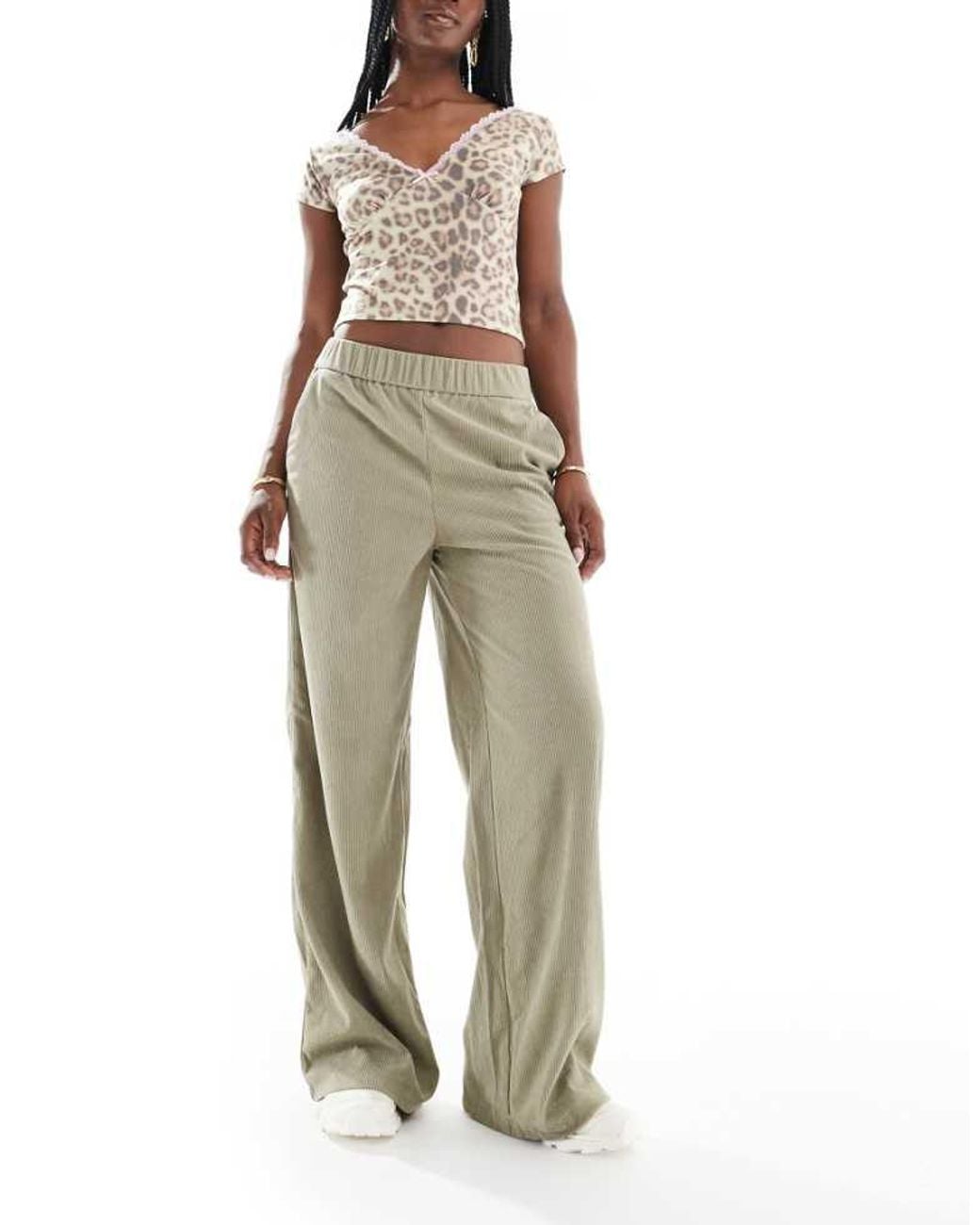 ONLY Natural Wide Leg Pull On Cord Trouser