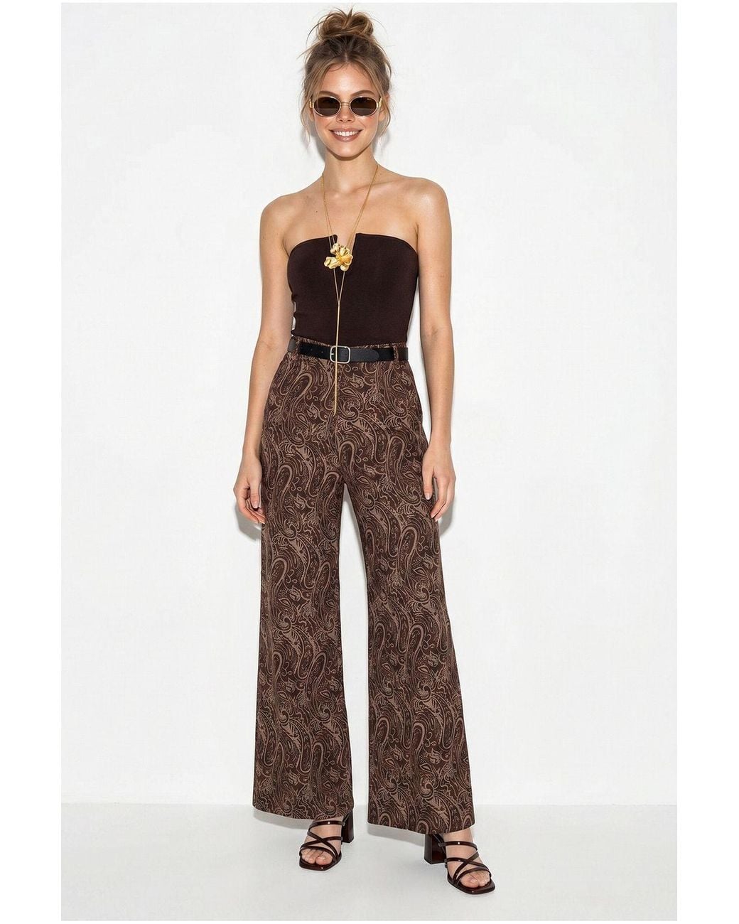 Bianco Lucci Brown Cotton Pants