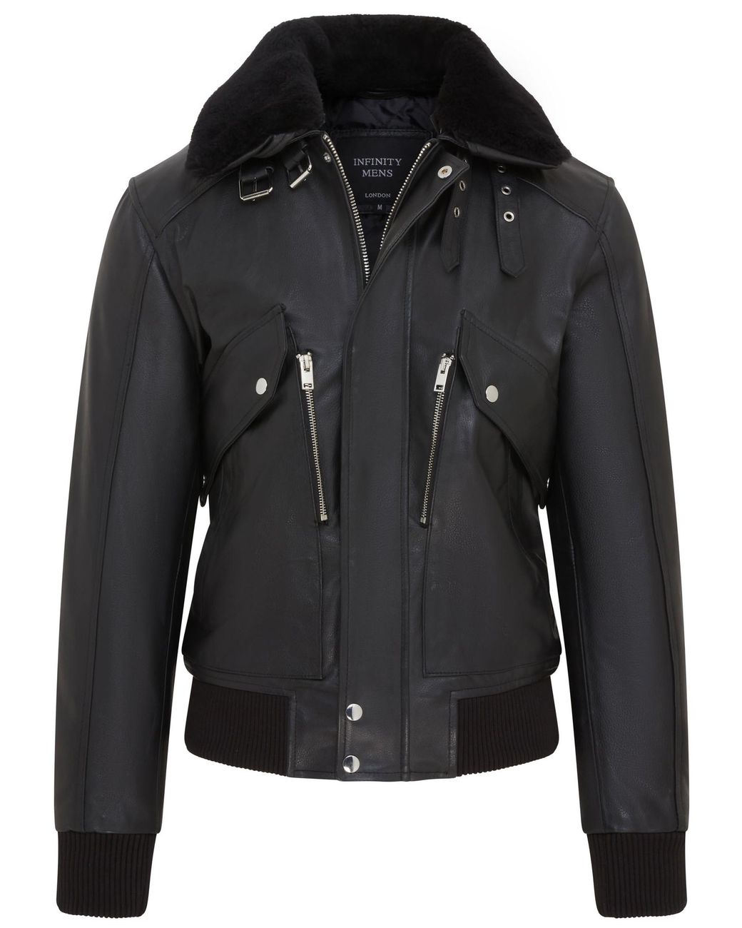 Infinity Leather Black Cowhide Aviator Bomber Jacket for men