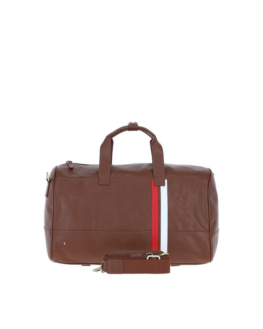 Gabicci Brown Real Leather Holdall With Striped Front Detail for men