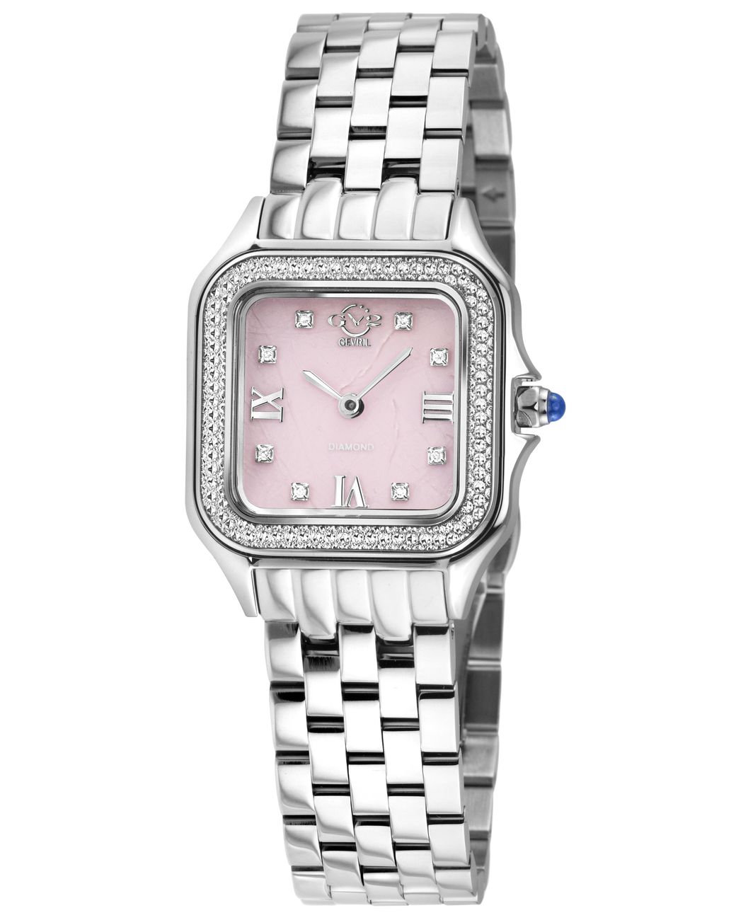 Gv2 Black Milan Rose Quartz Dial, Stainless Steel Bracelet Watch