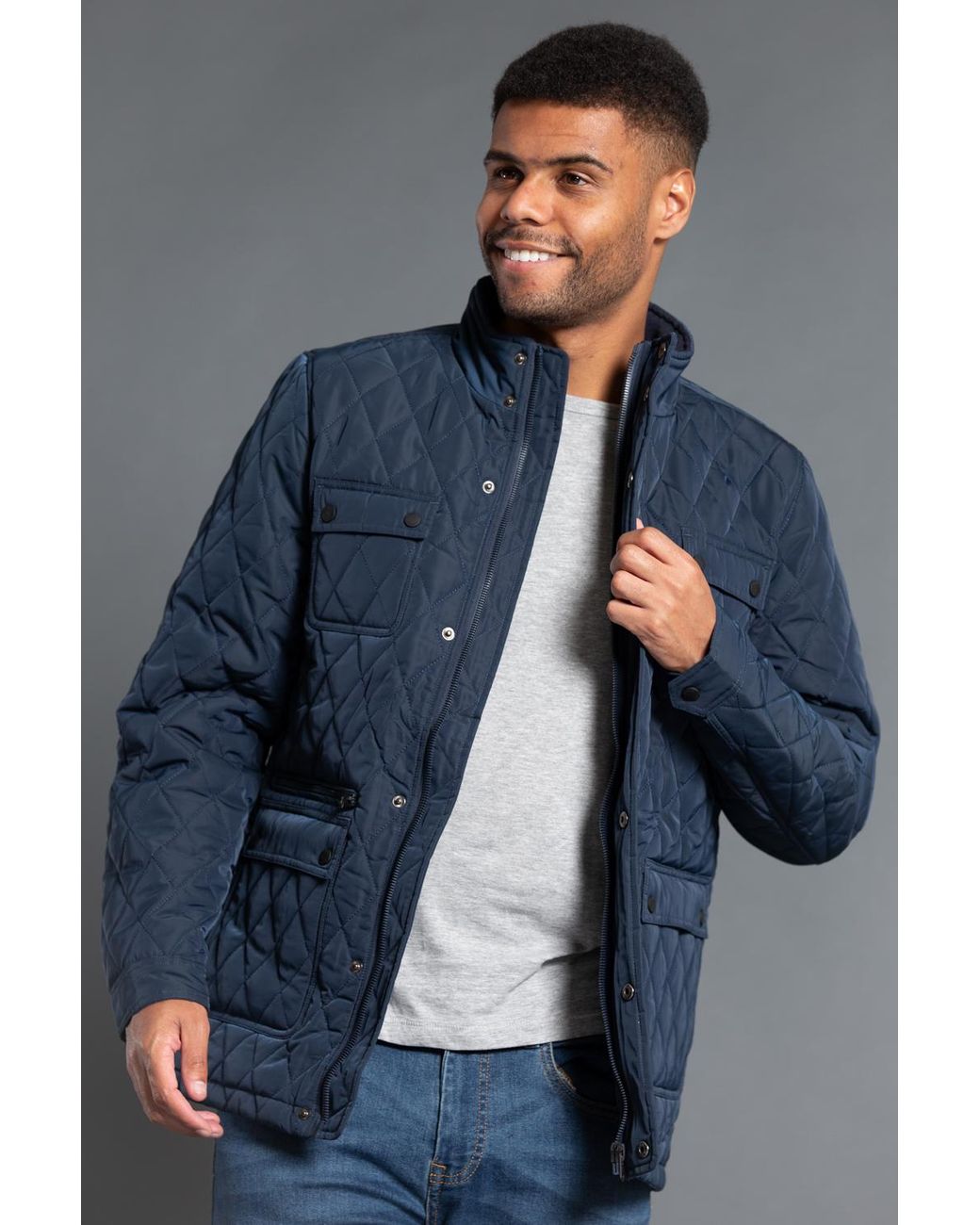 Kensington Eastside Blue Dark Padded Funnel Neck Jacket for men
