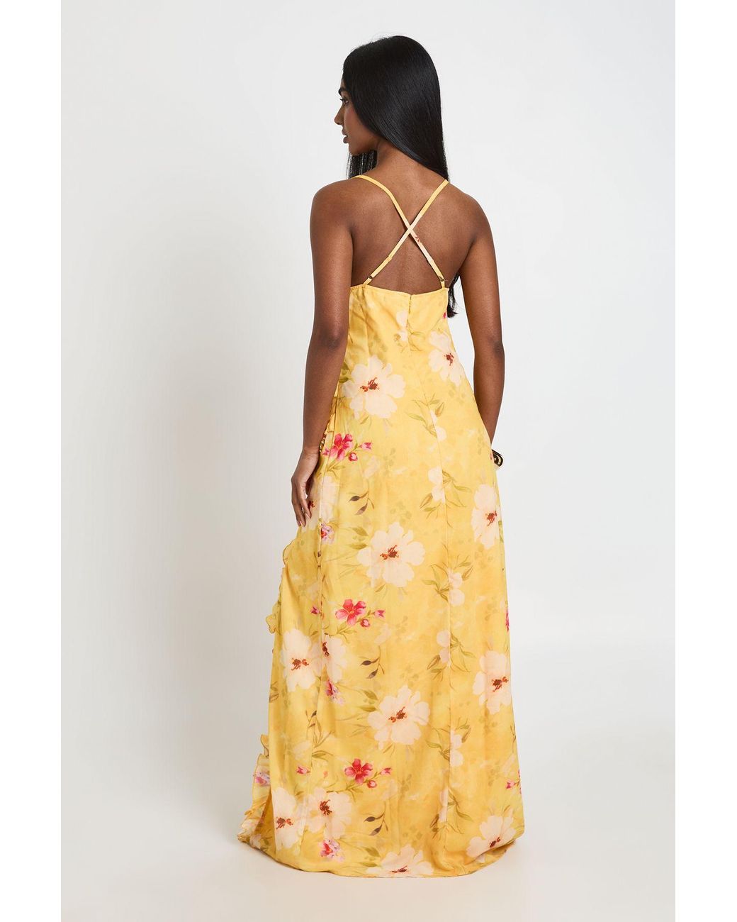 Boohoo Metallic Floral Chiffon Layered Ruffle Detail Maxi Dress