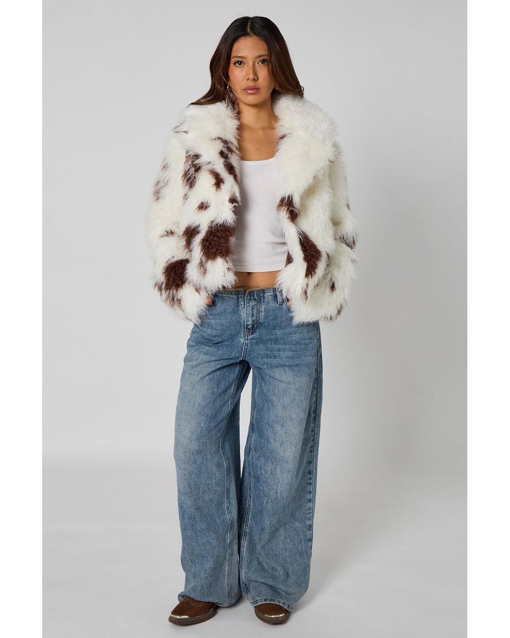 Urban Bliss Blue Cow Print Fur Jacket