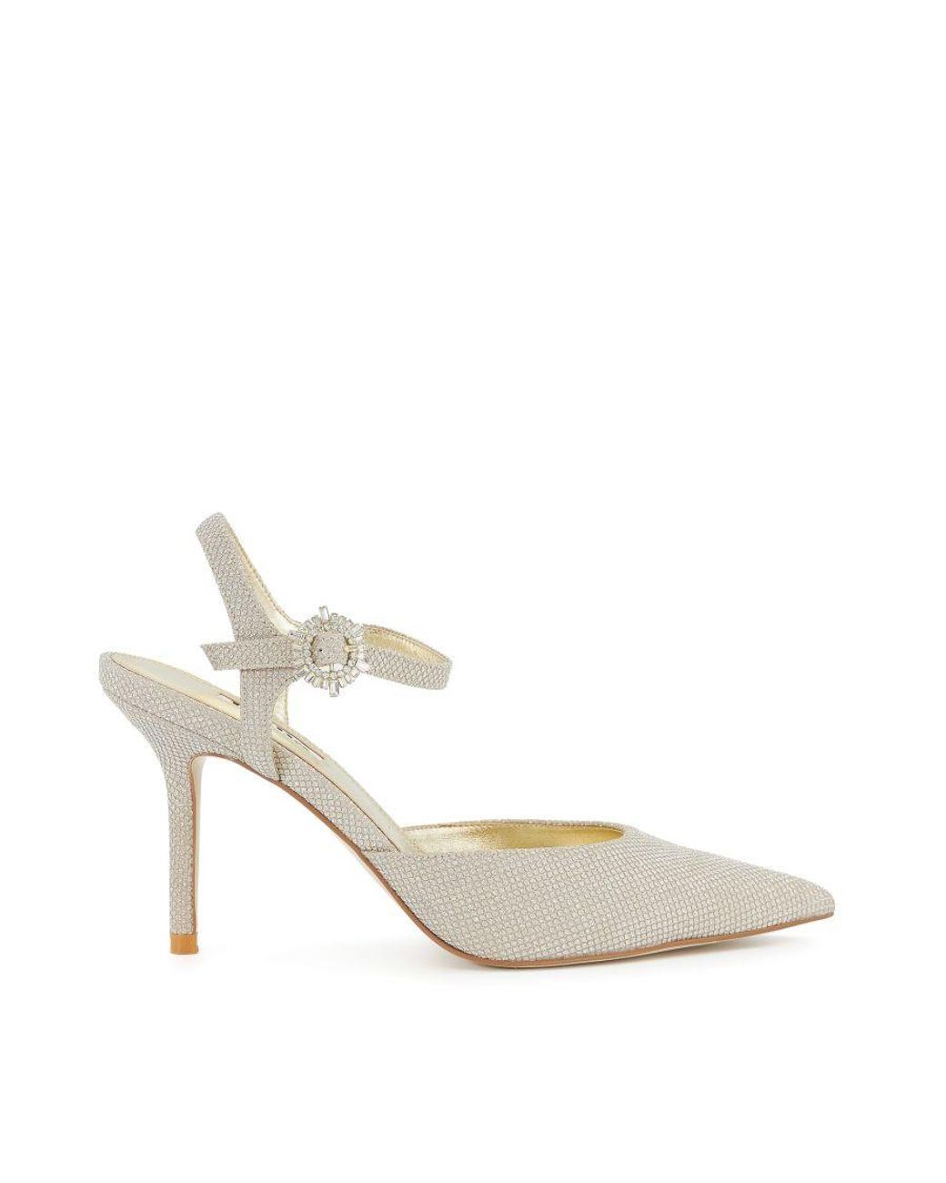 Dune Metallic Ladies Channel Buckle-Detail Heeled Courts