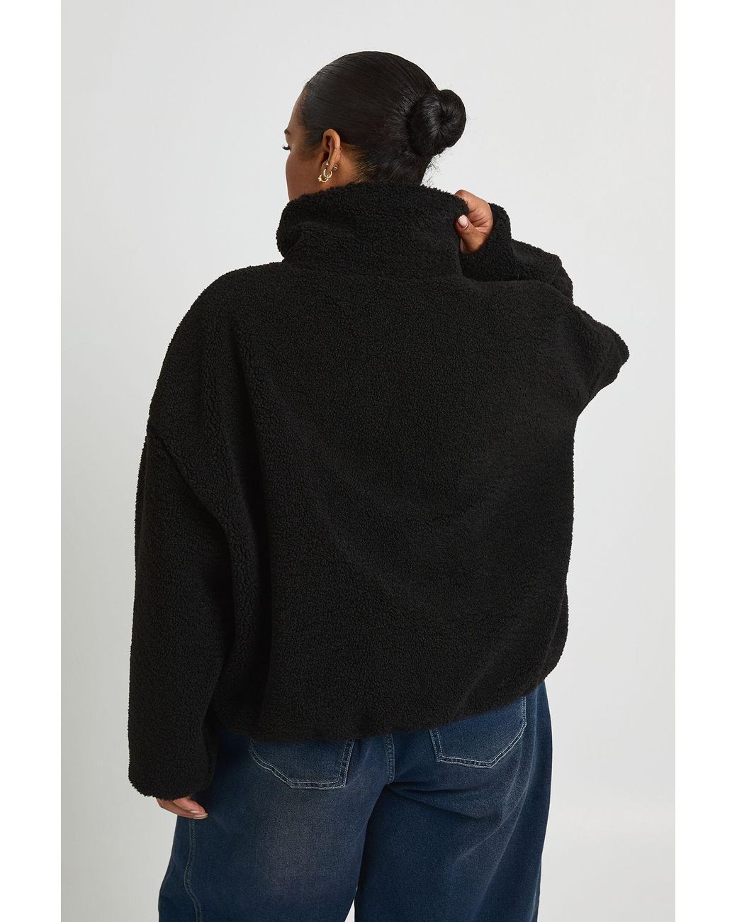 Boohoo Black Plus Funnel Neck Teddy Jacket
