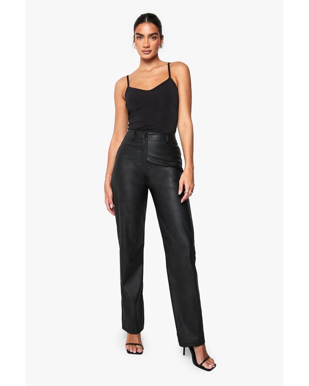 Boohoo Black Straight Leg Leather Look Pants