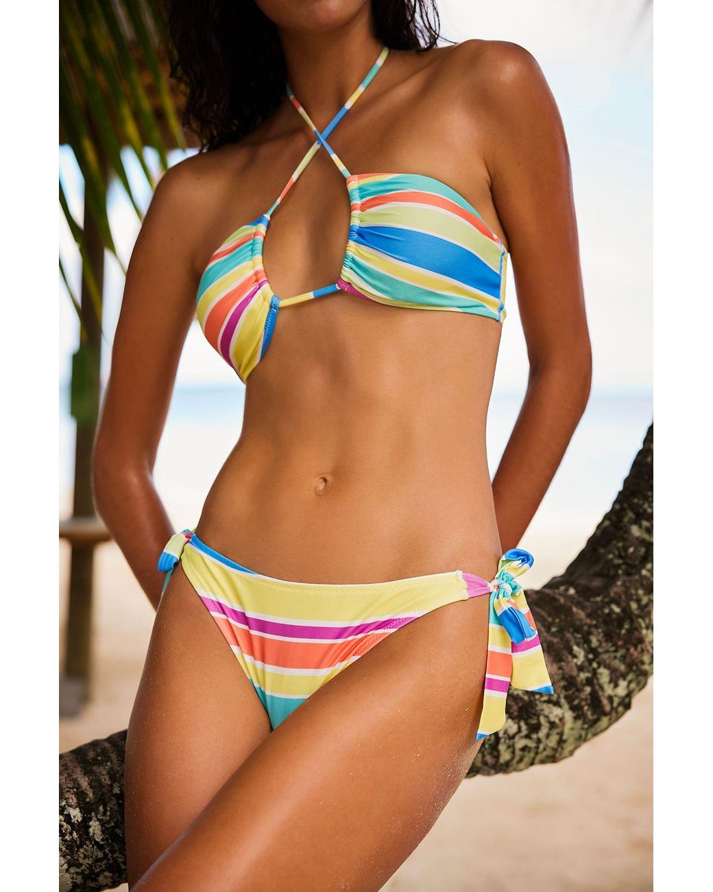 Penti Multicolor Striped Halter Bandeau Bikini Top