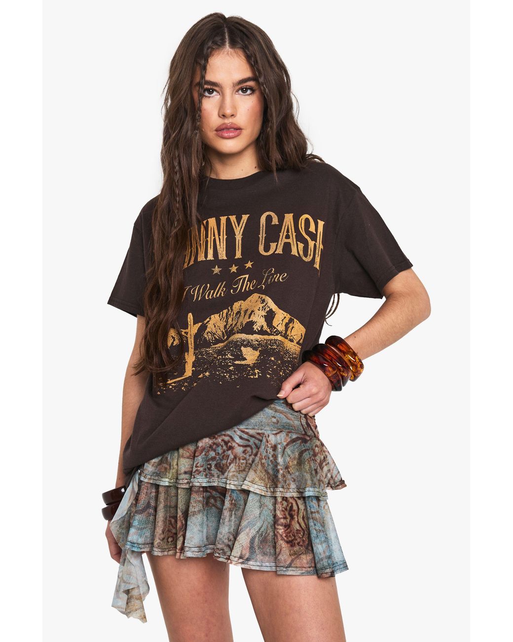 Boohoo Brown Johnny Cash License Oversized Printed T-Shirt