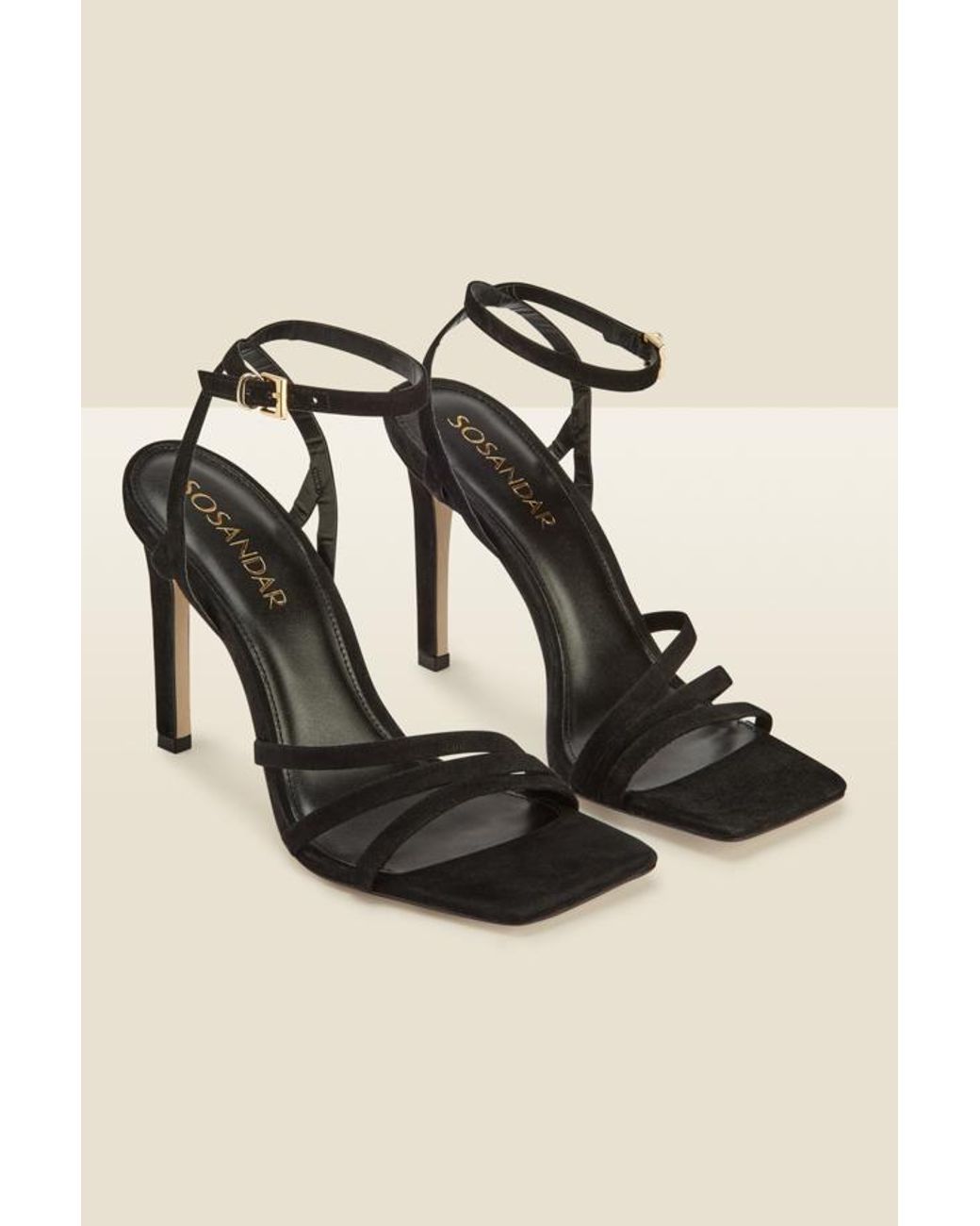 Sosandar White Adelaide Suede Multi Strap Square Toe Sandal