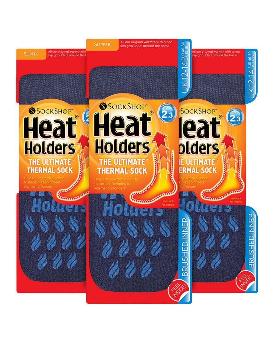 Heat Holders Blue 3 Pair Multipack Slipper Socks With Grips For Winter for men