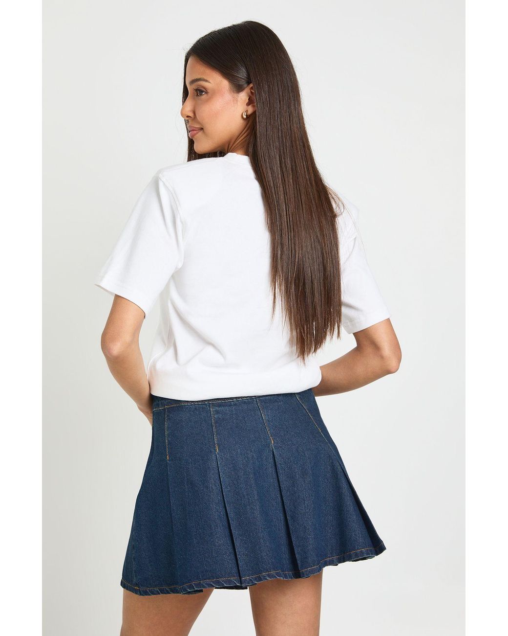 Boohoo White Pleated Denim Skirt