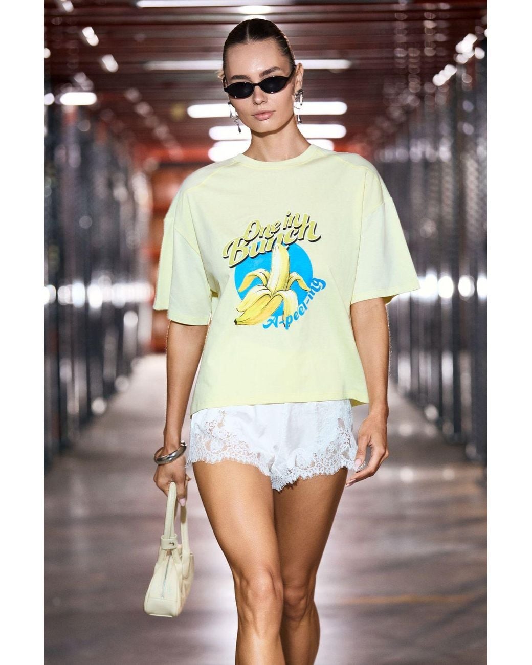 Grimelange Yellow Oversized Printed Crew Neck T-Shirt
