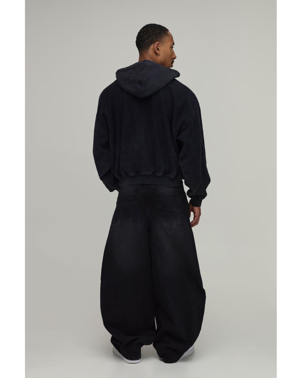BoohooMAN Blue Oversized Boxy Drop Shoulder Loopback Wash Zip Through Hoodie for men
