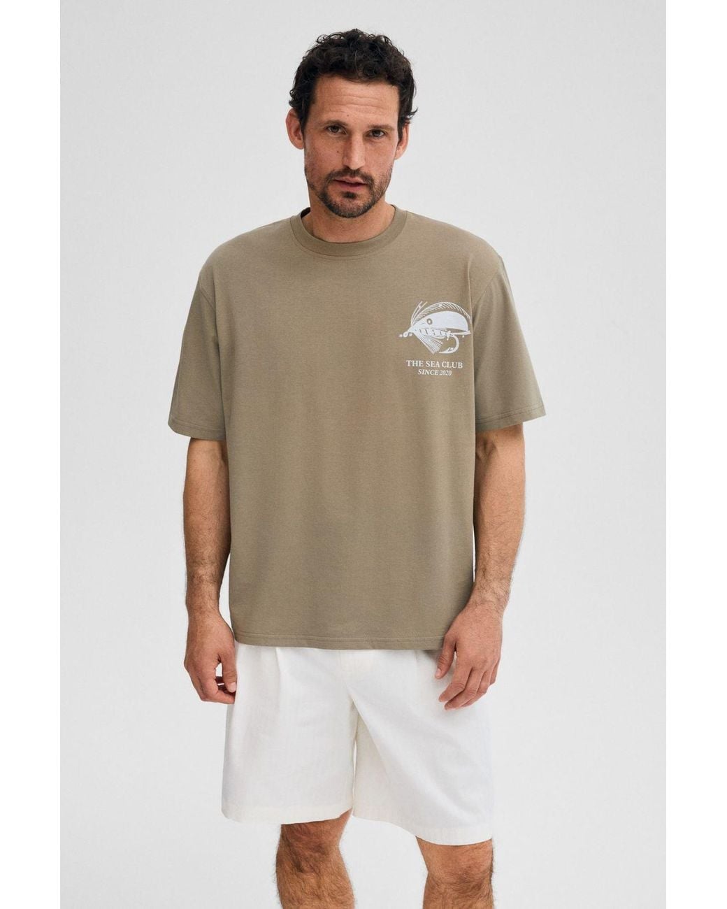 Grimelange Green Printed Crew Neck T-Shirt for men