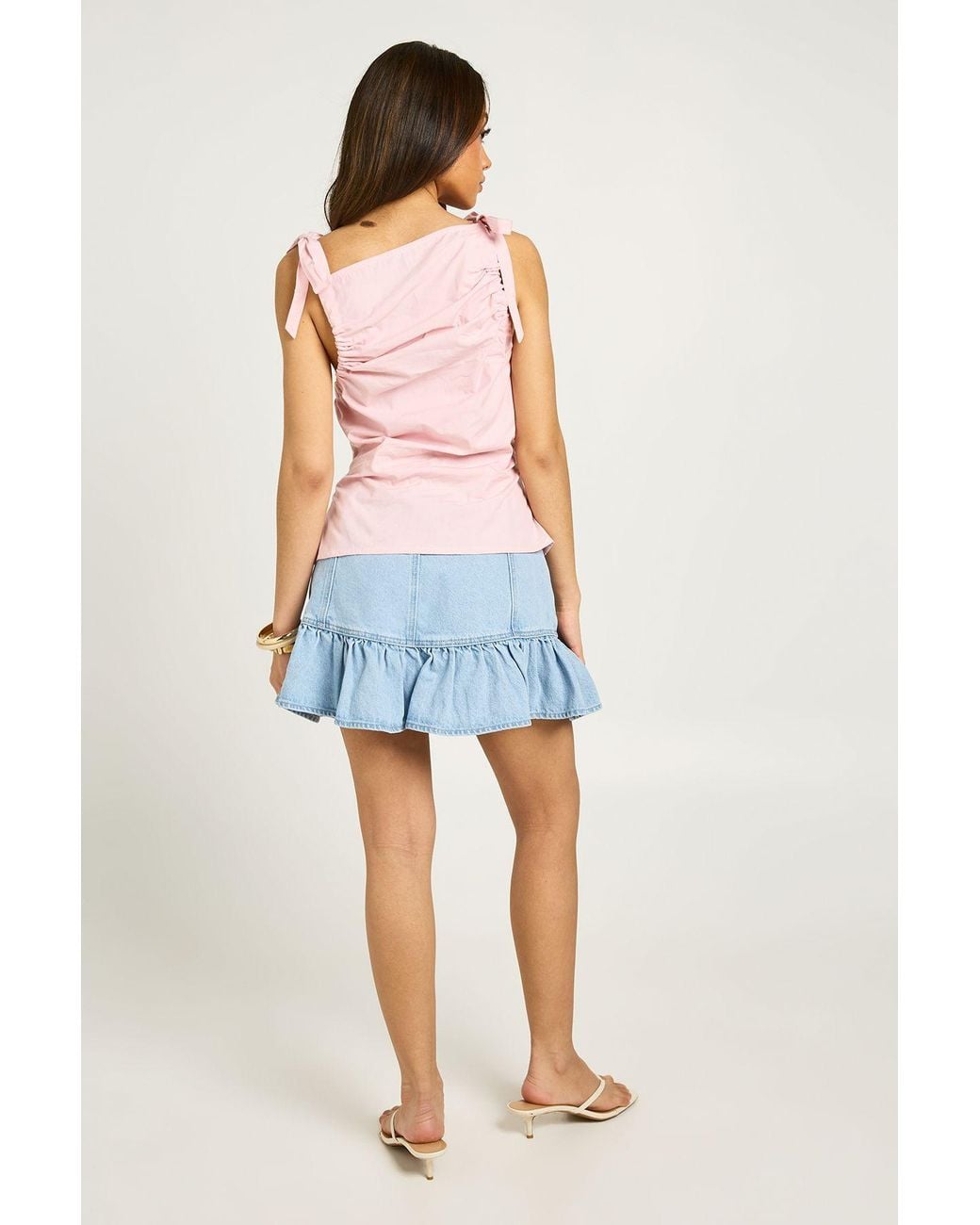 Boohoo Blue Tie Shoulder Poplin Top