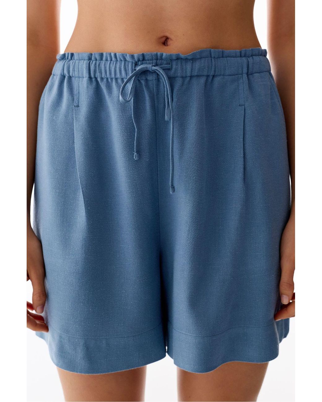 Penti Blue Linen Pleated High-Waist Shorts