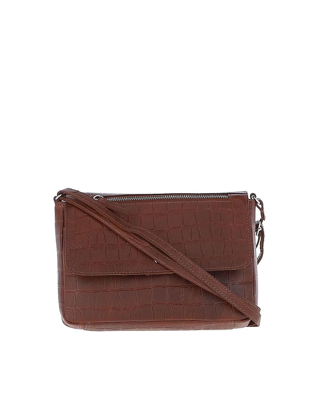 Ashwood Leather Brown 'Valentina' Flap Over Croc Print Real Shoulder Bag