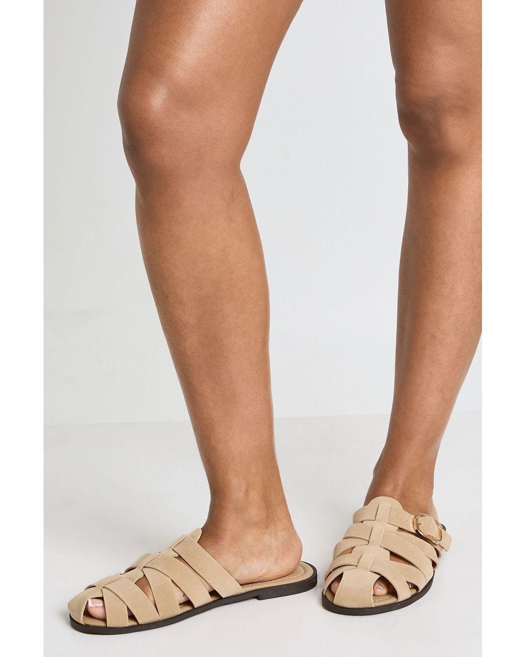 Boohoo Natural Faux Suede Buckle Detail Cut Out Mules