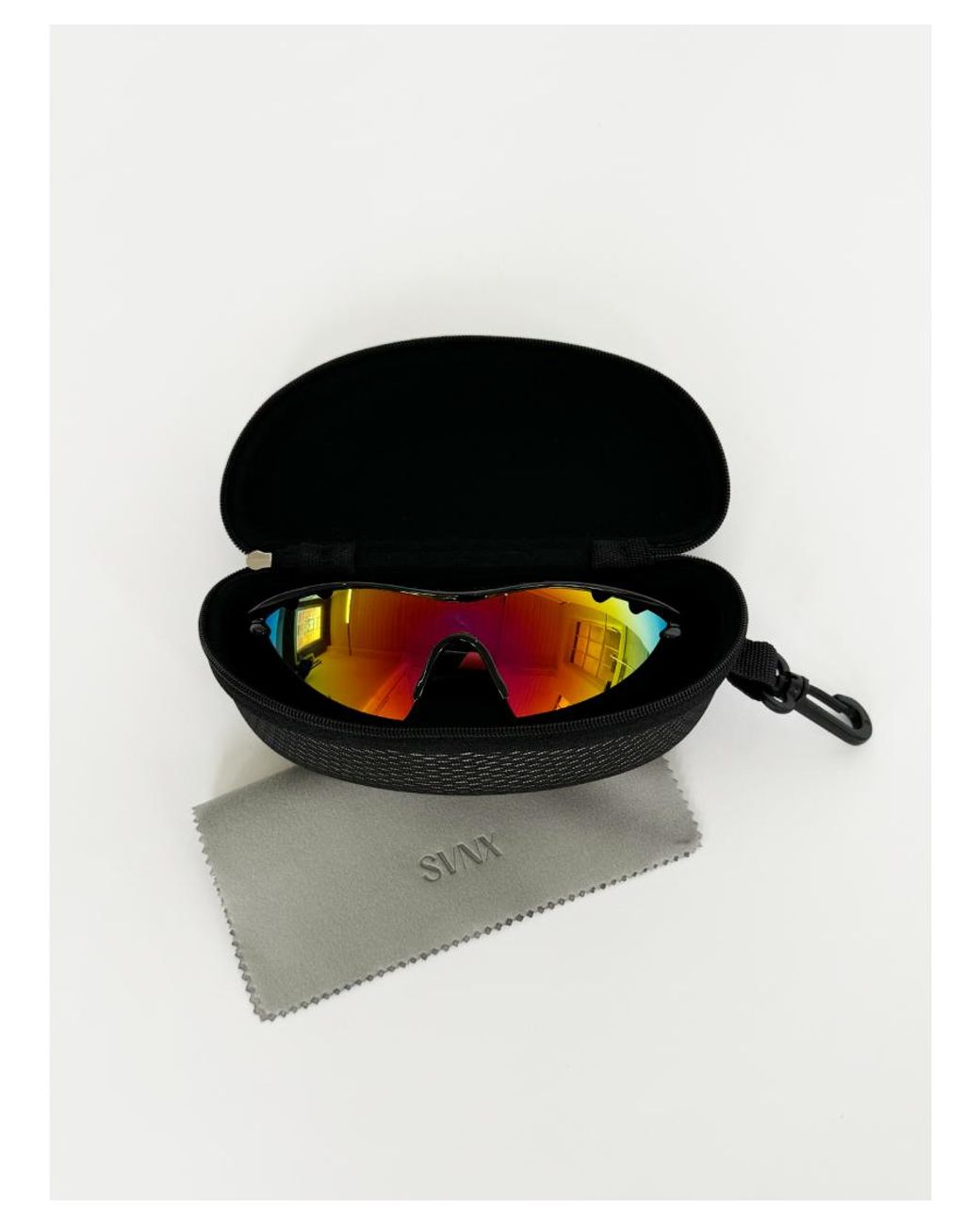 SVNX White Outdoor Sports Racer Sunglasses With Hard Case for men