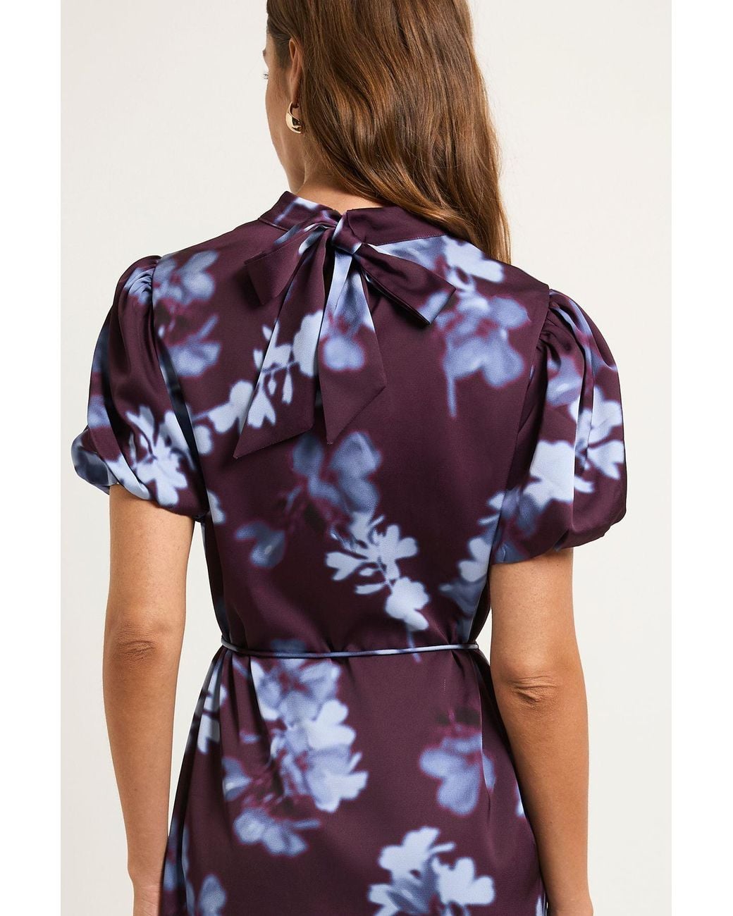 Wallis Brown Floral Satin Midi Dress