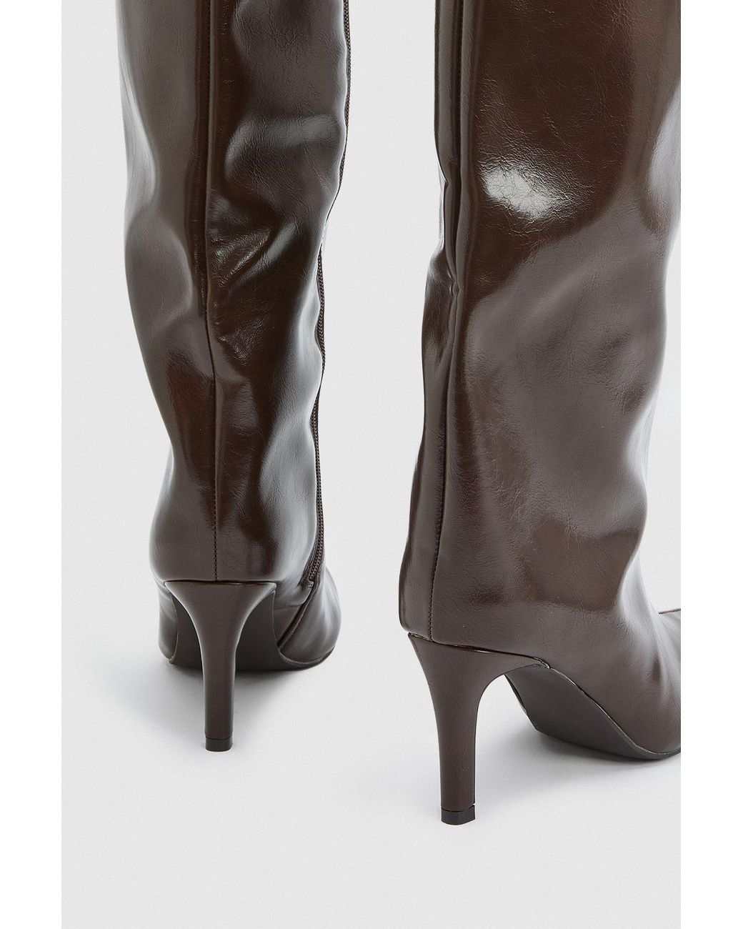 Faith Brown Amelia Faux Leather High Stiletto Heel Leg Boots