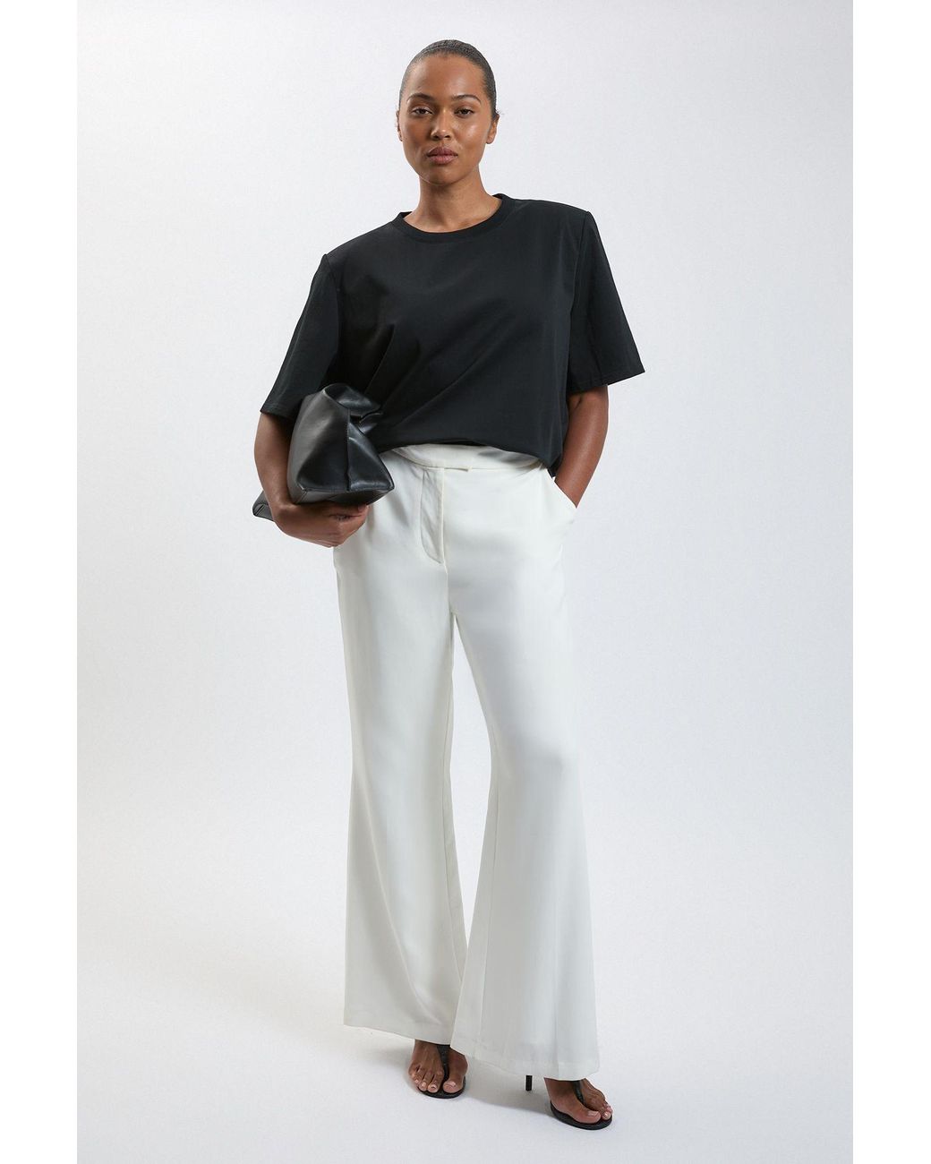 Karen Millen Black Plus Size Power Shoulder Jersey T-Shirt