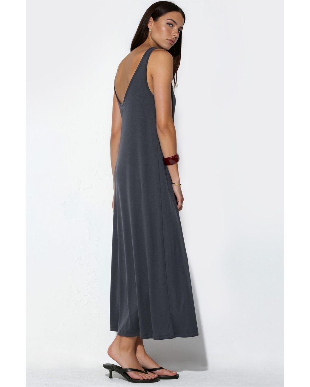 Busem Blue Solid Maxi Jersey Dress