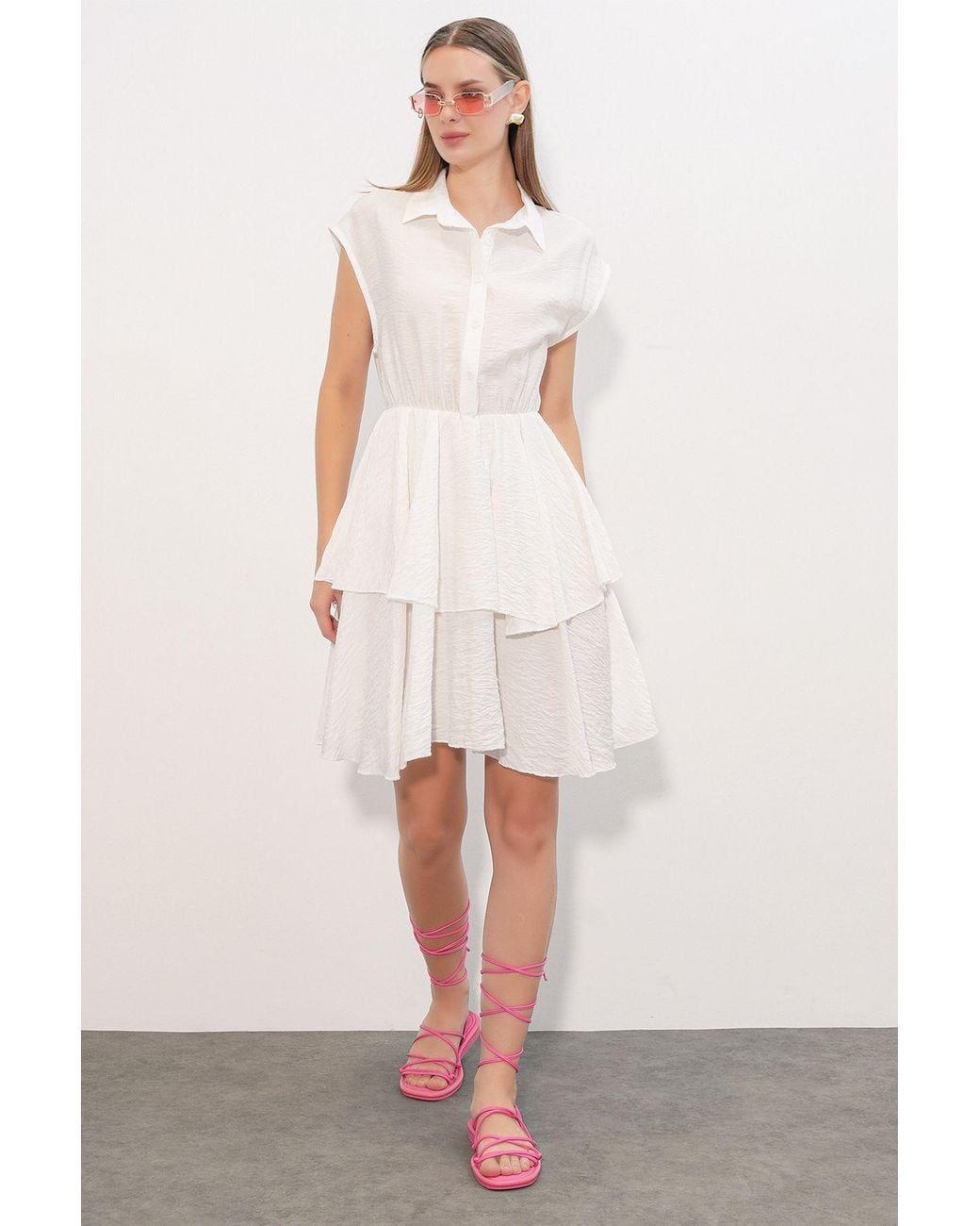 Bigdart White Viscose Nylon Knit Dress