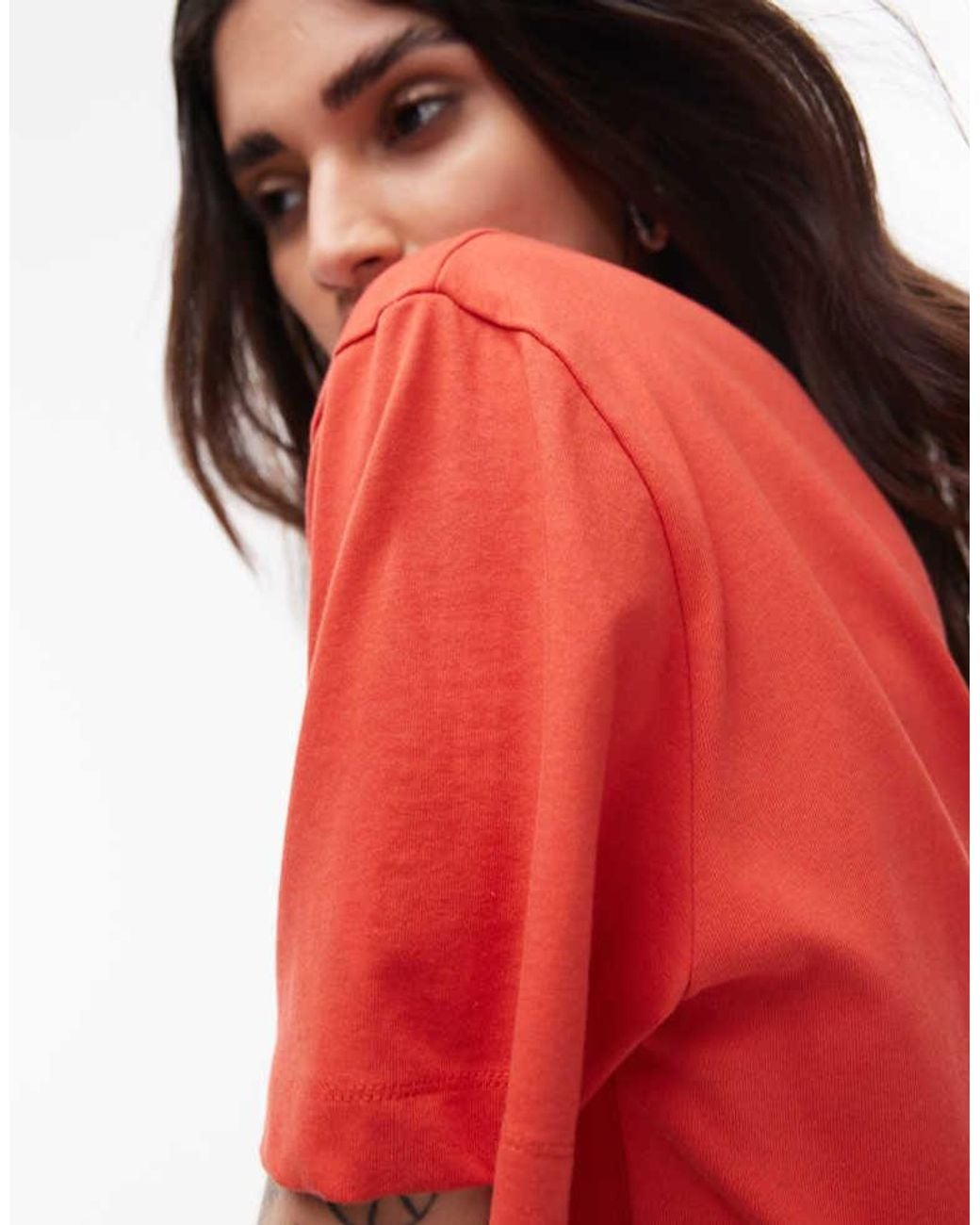 TOPSHOP Red Premium Basic Short Sleeve Tee