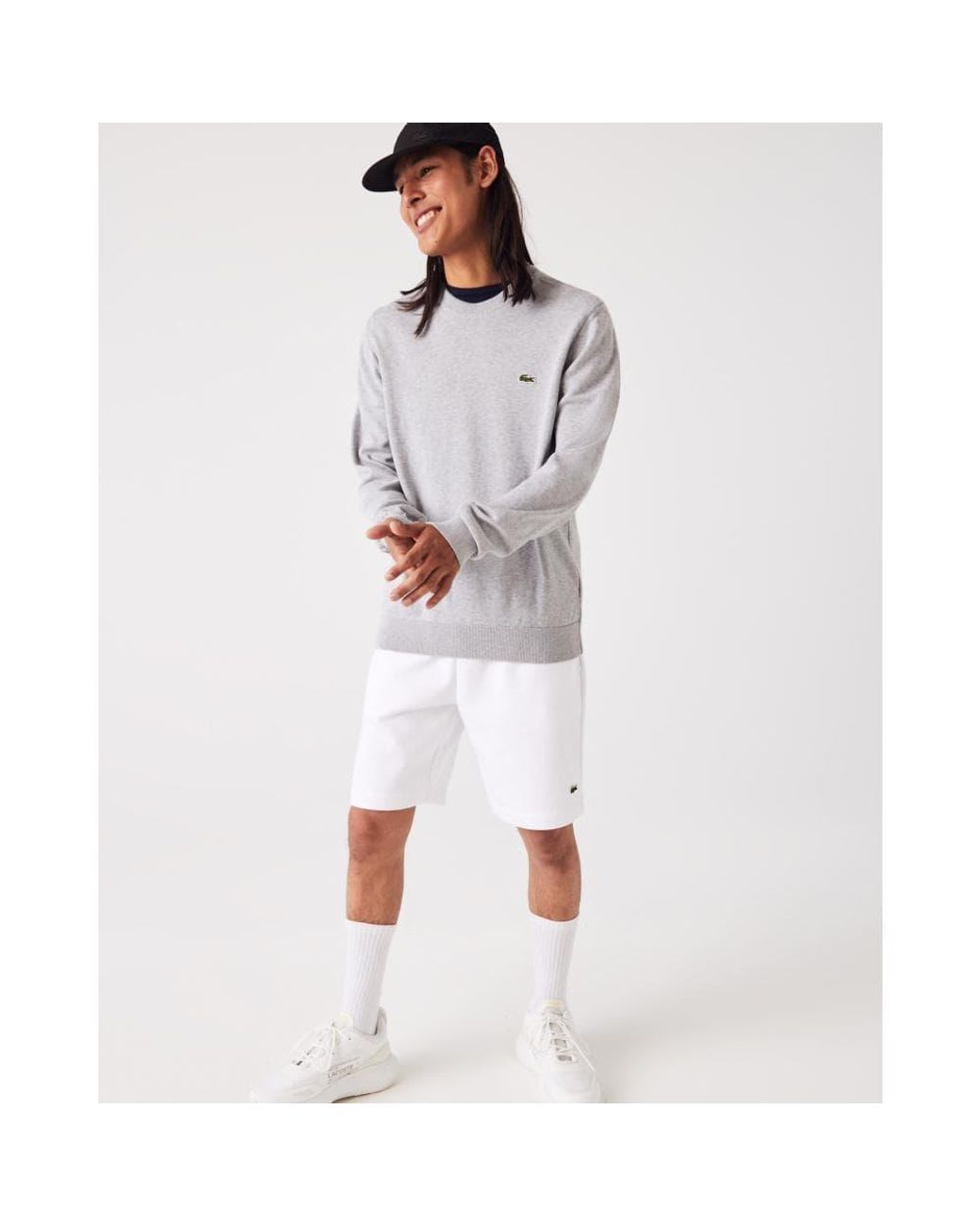 Lacoste White Organic Cotton Crew Neck Sweater for men