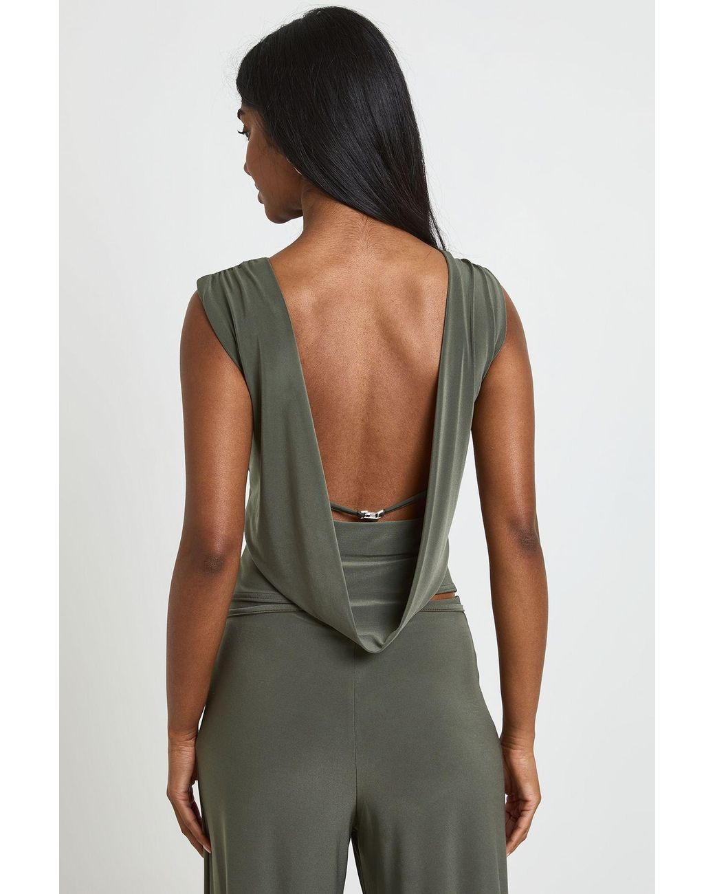 Boohoo Green Cowl Back Crop Top With Trim