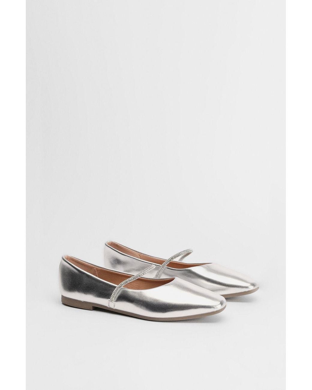 Oasis White Eloise Faux Leather Diamante Strap Ballerinas