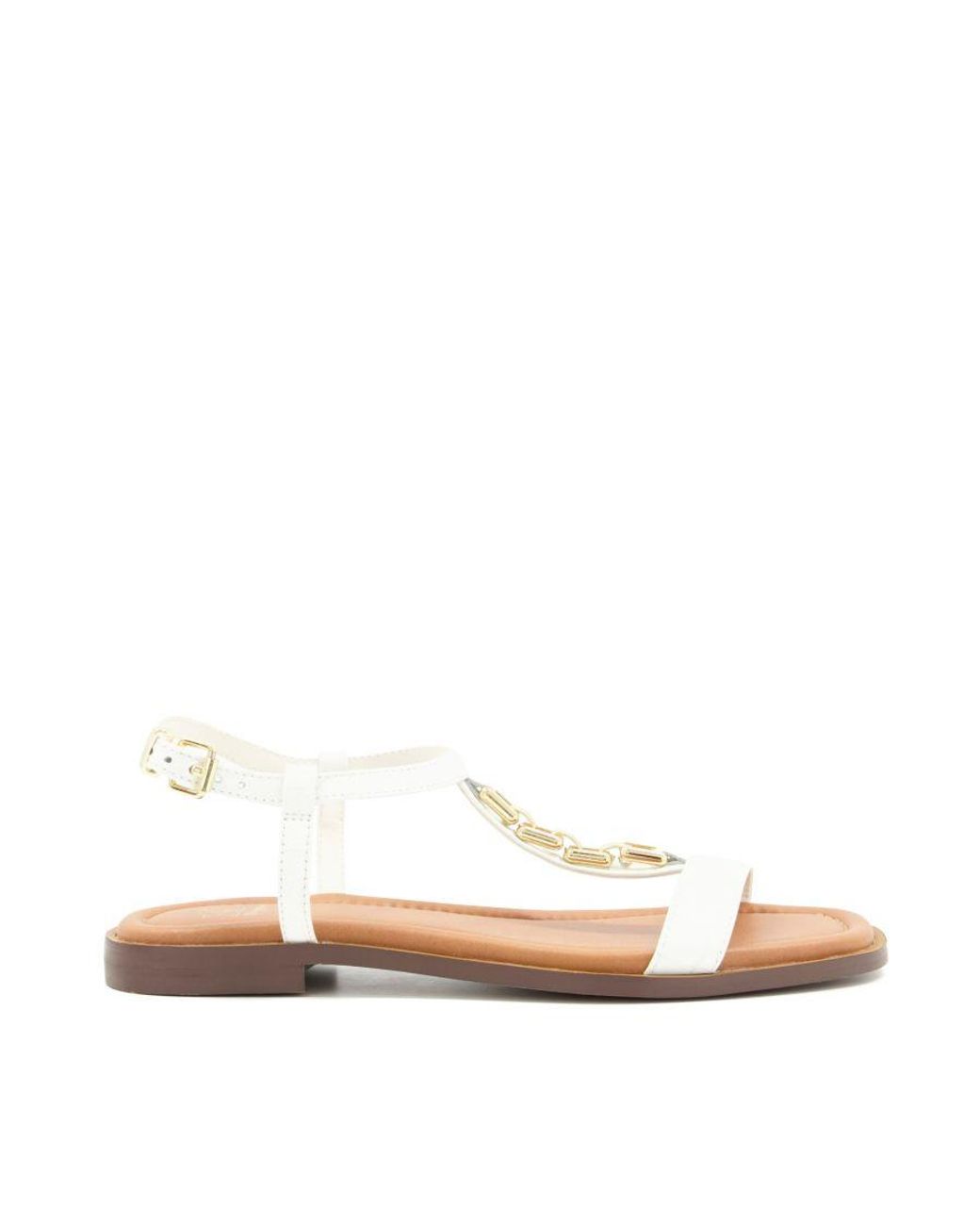 Dune Natural Ladies Chain Croc-Effect Flat Sandals Lotty