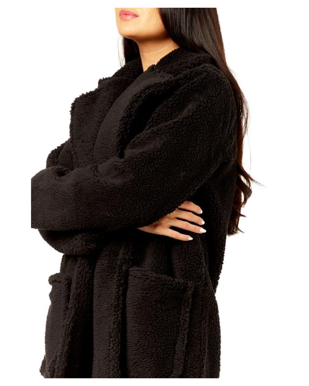 Gini London Black Faux Fur Longline Teddy Overcoat