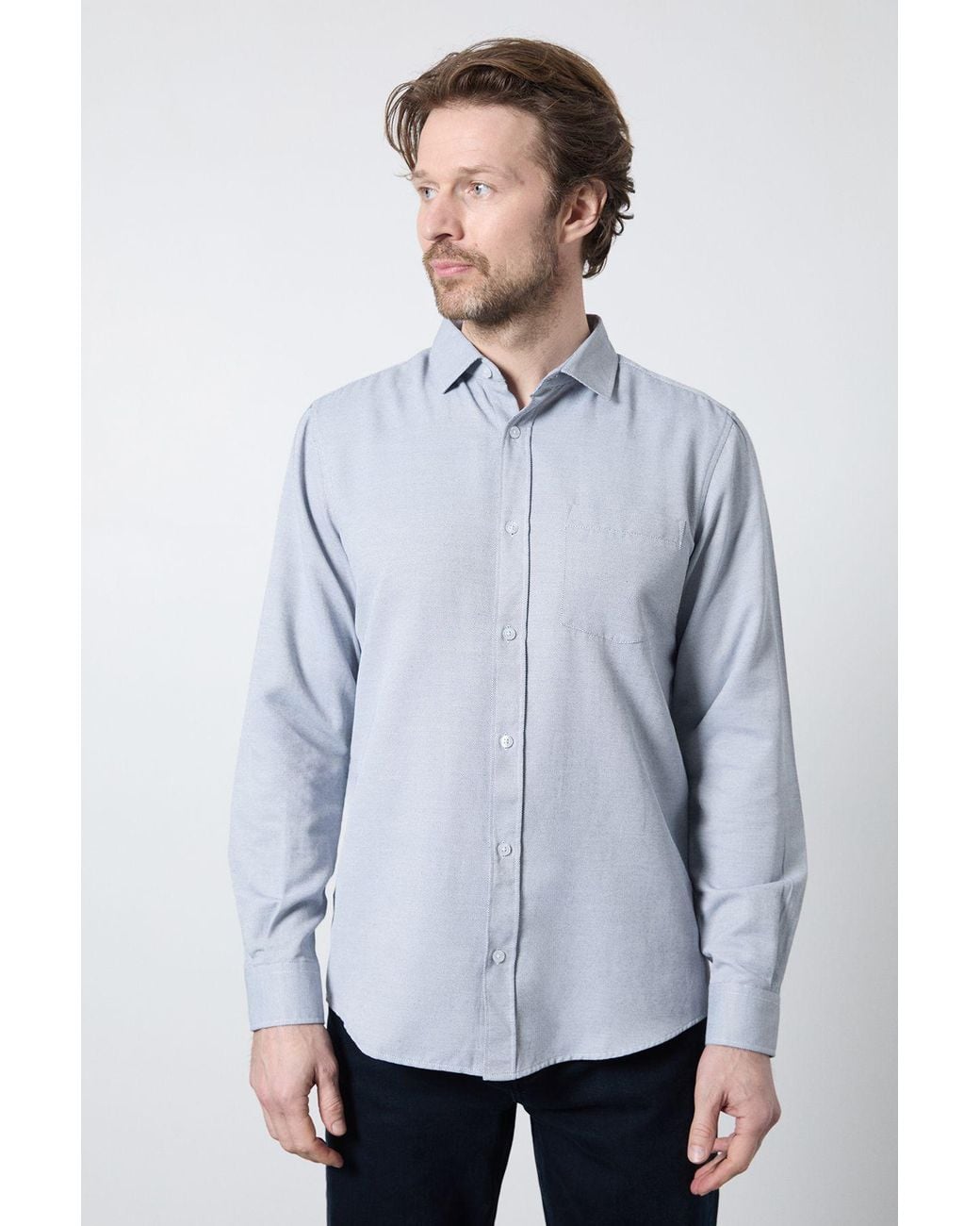 MAINE Blue Textured Smart Long Sleeve Shirt Cotton for men