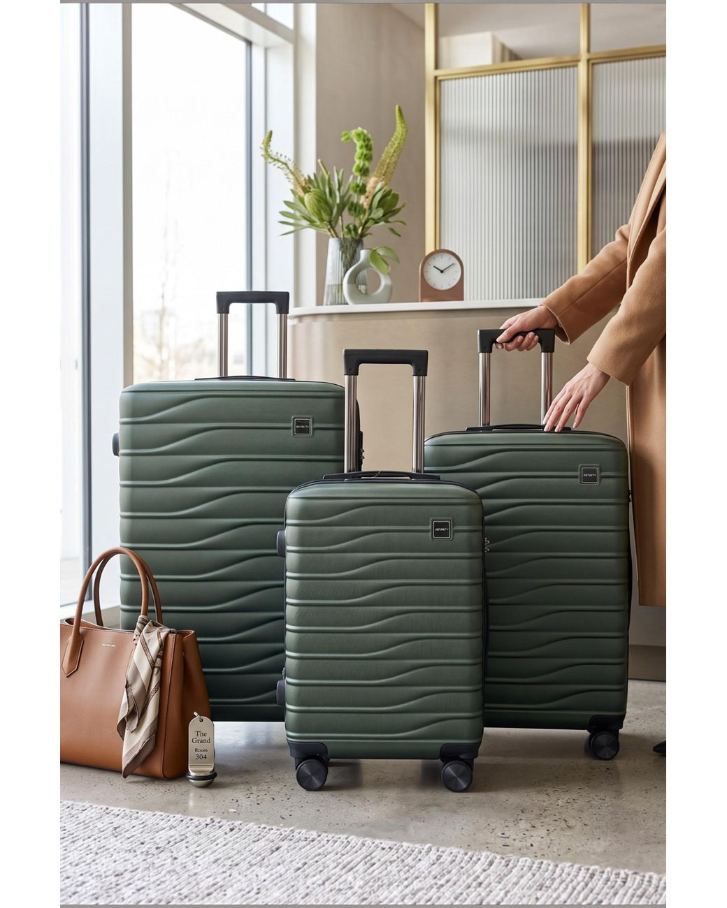 Infinity Leather Green Hardshell 8 Wheel Luggage Case Bag Suitcase