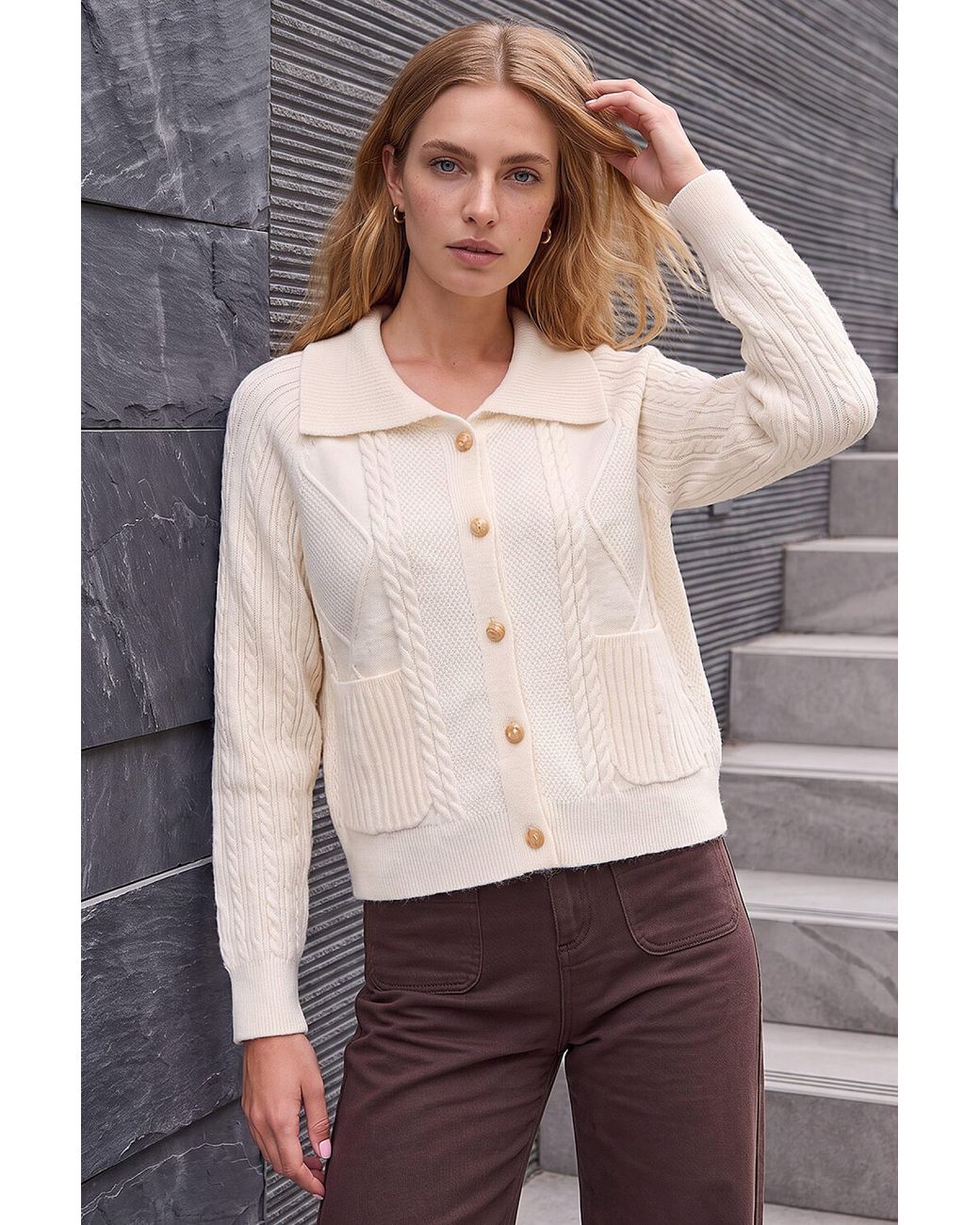 Roman Natural Chunky Cable Cardigan